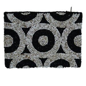 Masaai black white all beaded circles index card sized zip pouch